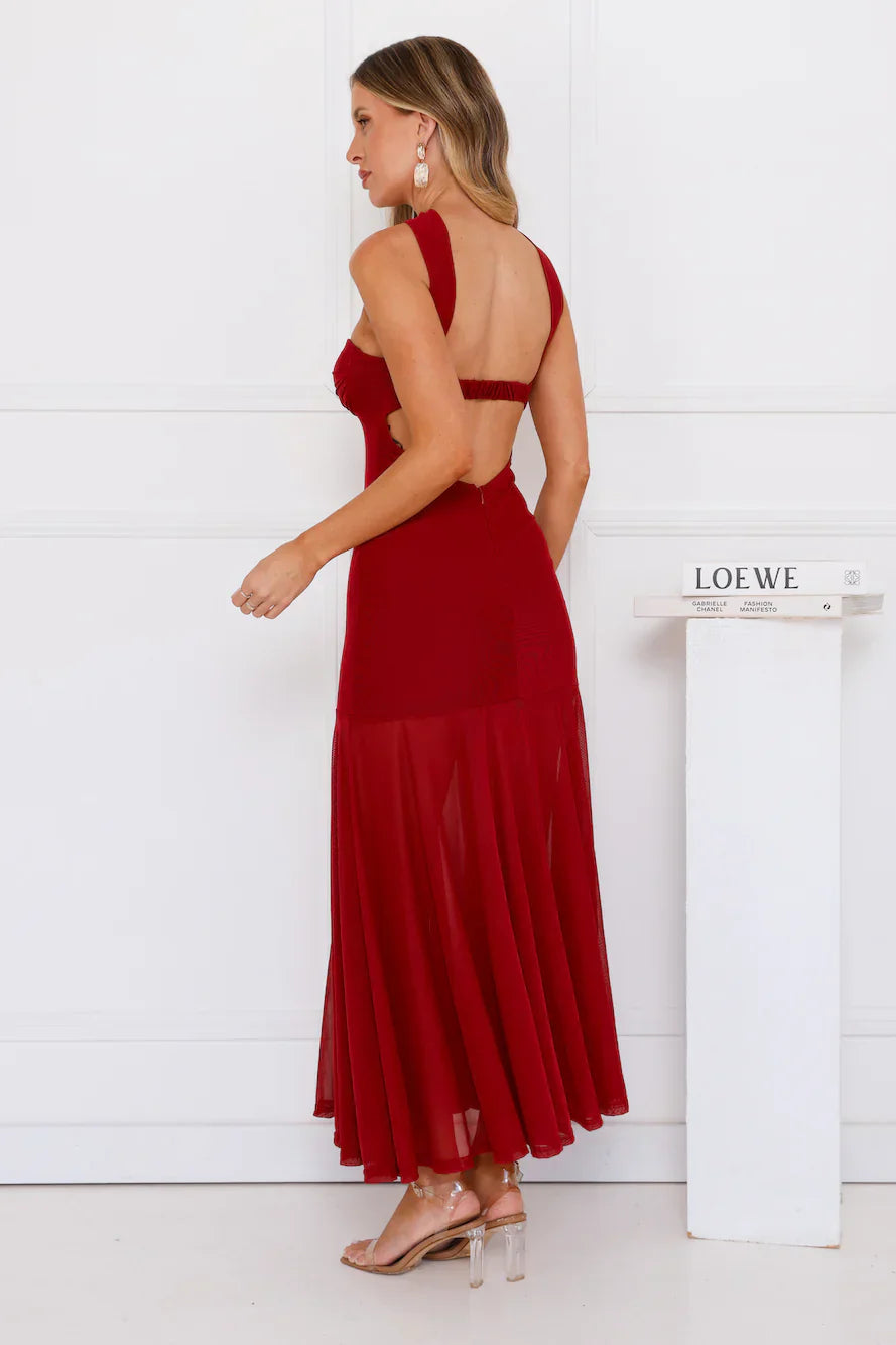 Serene Sway Strapless Maxi Dress Red