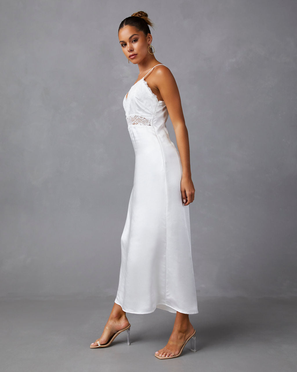 Therese Satin Lace Midi Dress