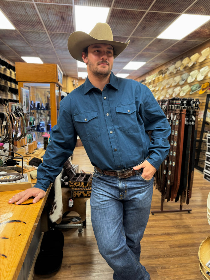 Roper Men's Teal Brushed Twill Long Sleeve Snap Western Shirt 0423-6626TL-Painted Cowgirl Western Store