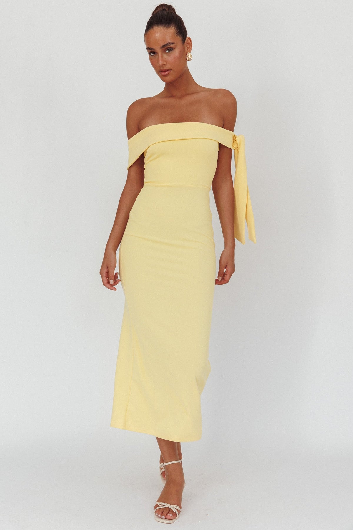 Aurora Sky Off-Shoulder Tie Maxi Dress Lemon