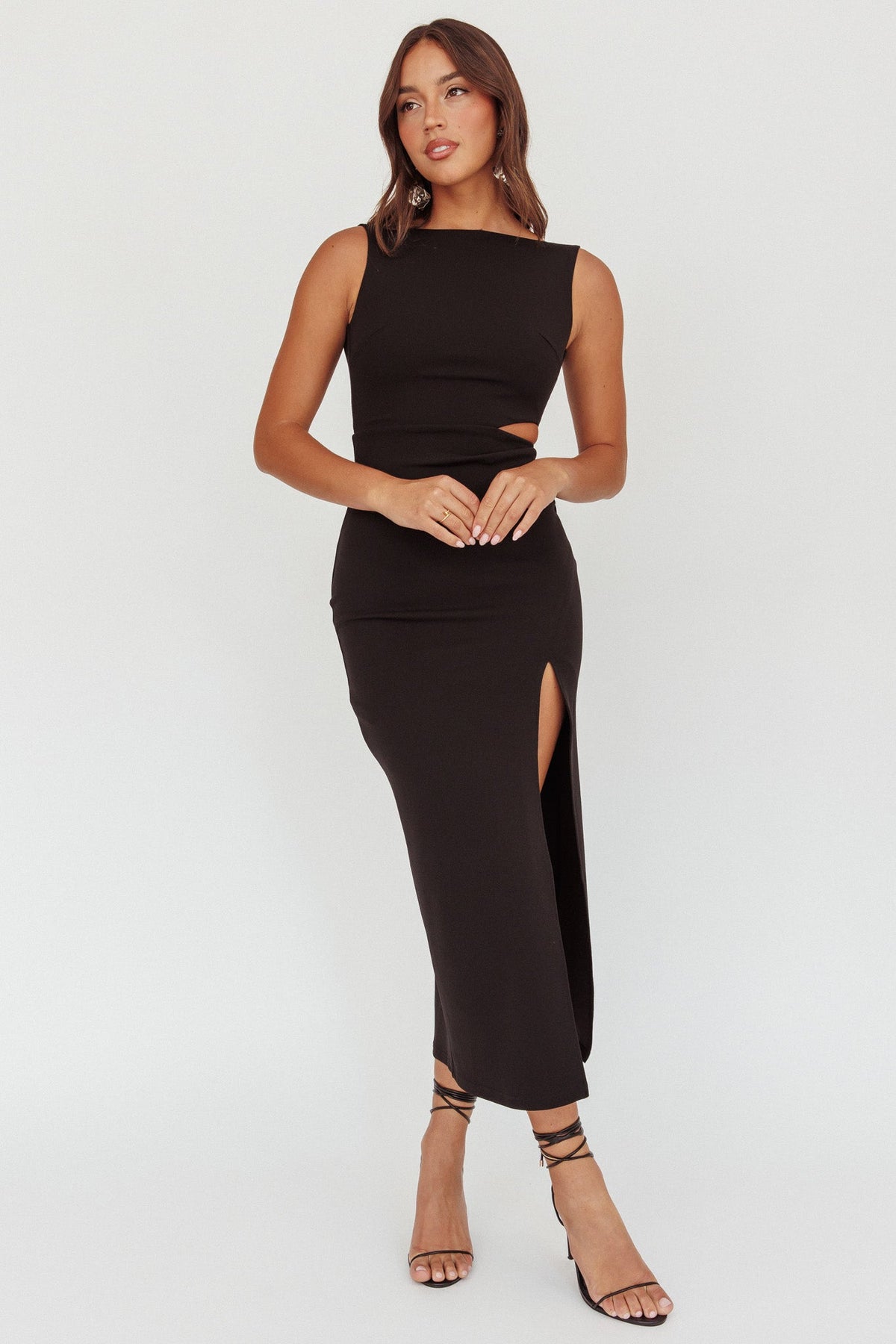 Emille Cut-Out Split Midi Dress Black