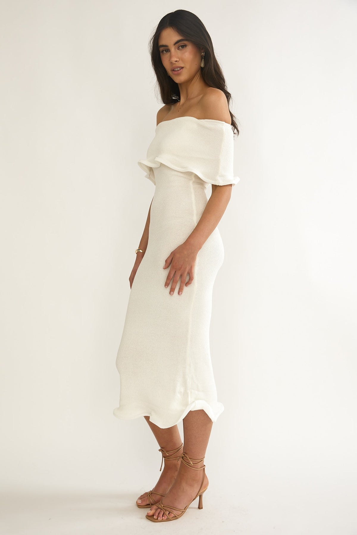 Rayna Off-Shoulder Midi Dress Ivory