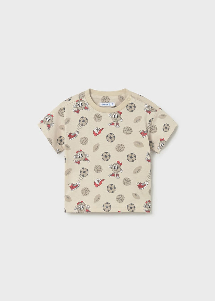 Baby + Boy T-Shirt - Tan + Red Sports - Wee Bee Baby Boutique