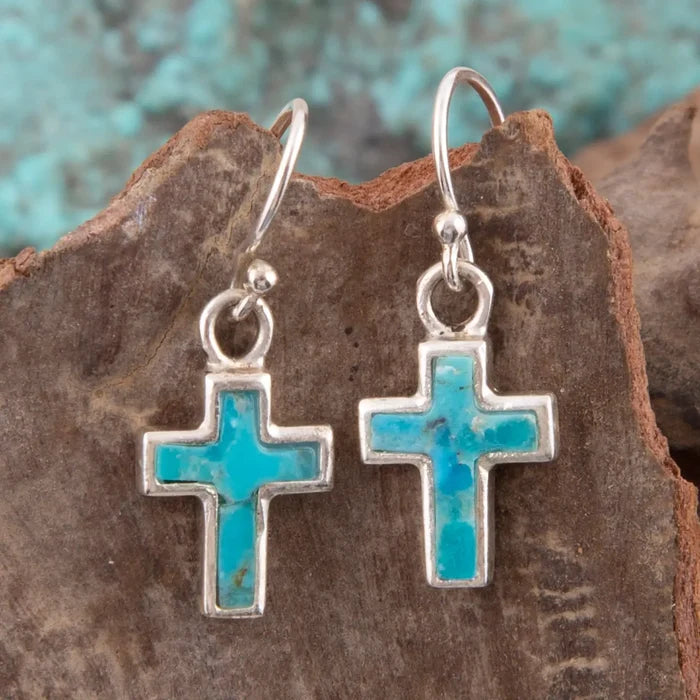Barse Jewelry Touch of Blue Turquoise Silver Cross Earrings REPLE02T01P