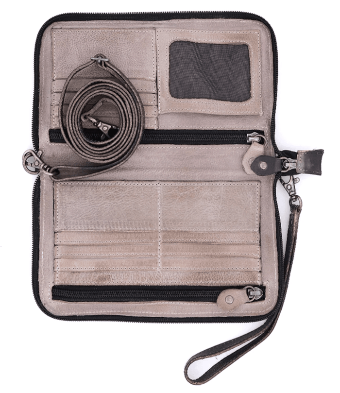 Bed Stu Templeton II Black Grey Rustic Leather Small Crossbody Purse A450195-BKGRRS