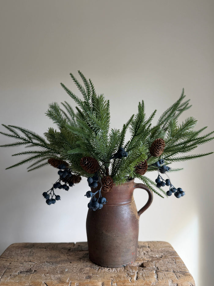 Blue Berry Pine Cone Spruce Spray - Precious Sparkle