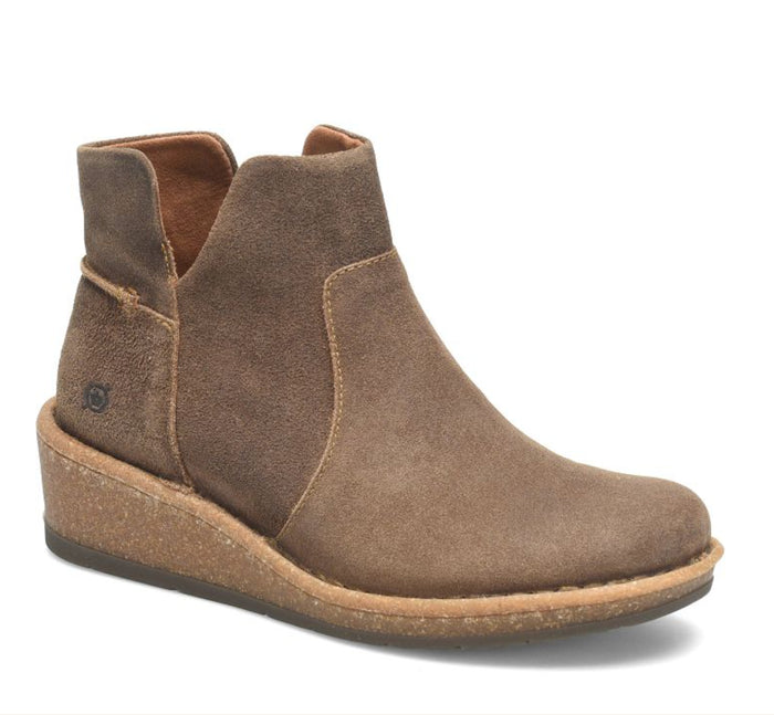 Born Women's Viv Taupe Distressed Suede Leather Wedge Ankle Boot Bootie BR0062255