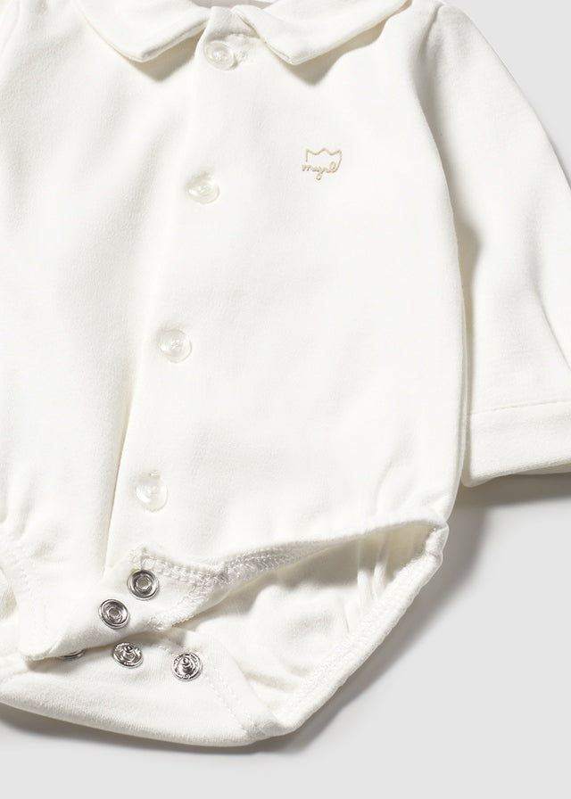 Boy Collared Shirt Bodysuit - White - Wee Bee Baby Boutique