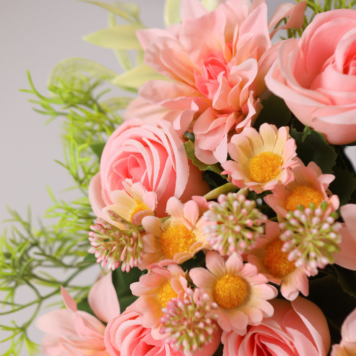 Bulk 9" Free-Form Bridal Bouquet in Soft Pink Rose Dahlia and Daisy Bouquet Wholesale