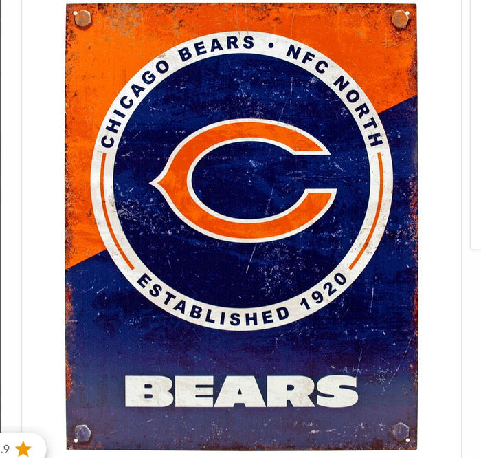 Chicago Bears Tin Sign 16x12.5 Inch NFL Metal Distressed Look Sign