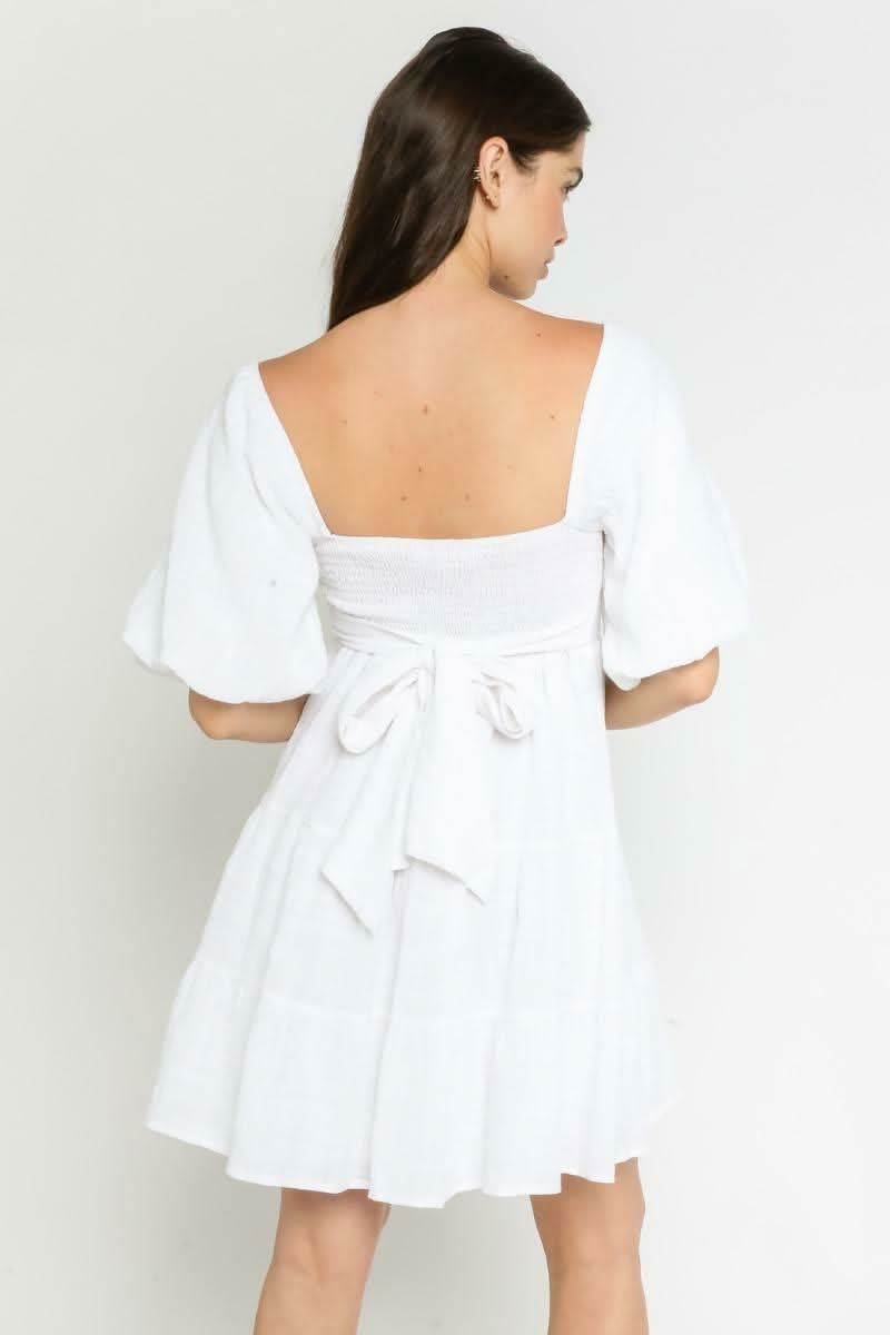 Always Lovely White Puff Sleeve Babydoll Dress