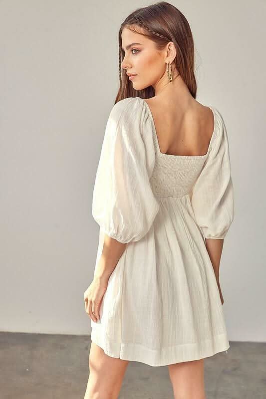 Make It Special White Crochet Puff Sleeve Mini Dress