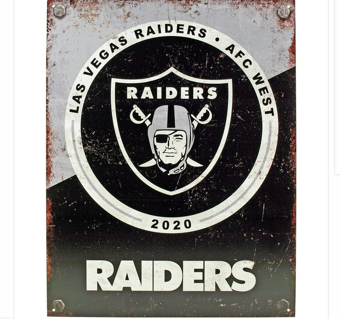 Las Vegas Raiders NFL 16x12.5 Tin Sign Distressed Metal Wall Pole Decor