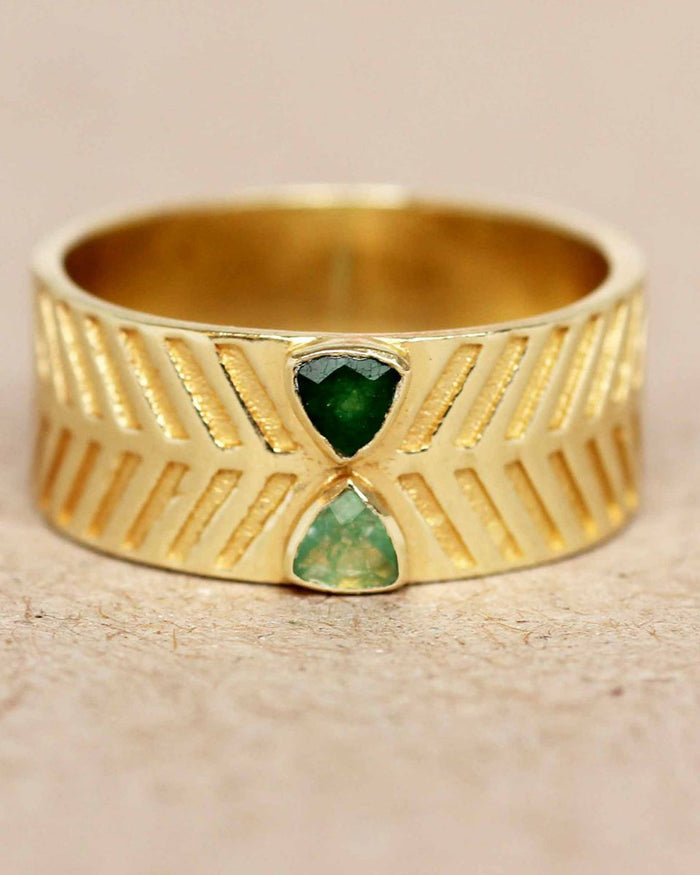 muja juma Ring Size 52 Green Zed & Dark Nefrite Double Triangle - Precious Sparkle