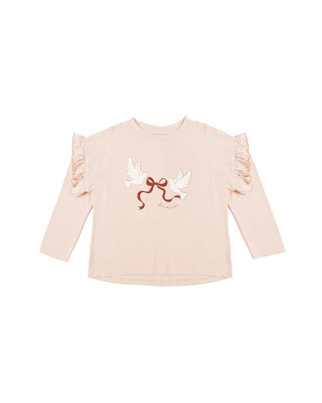 Ruffle Long Sleeve Tee || Peace - Wee Bee Baby Boutique