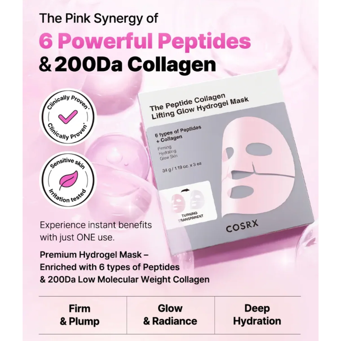 COSRX The Peptide Collagen Lifting Glow Hydrogel Mask Nudie Glow Australia