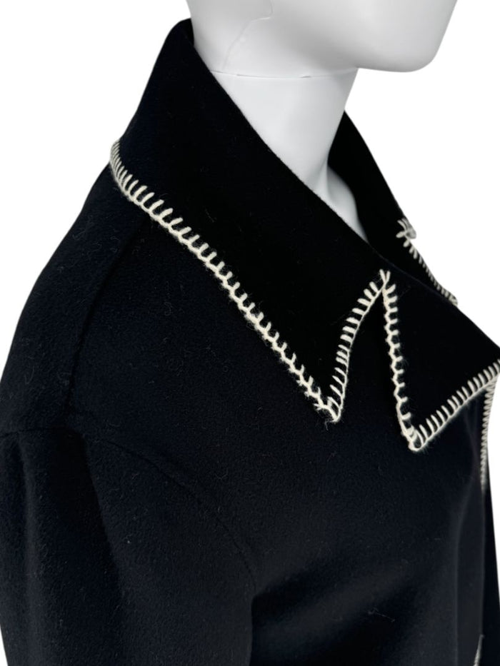 Theory Black Wool-Cashmere Stitch Overlay Coat – Size M