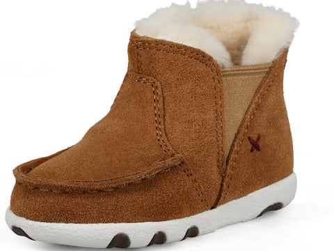 Twisted X Infant and Toddler Tan Suede Fleece Lined Baby Driving Moc Shoe ICA0021-Painted Cowgirl Western Store