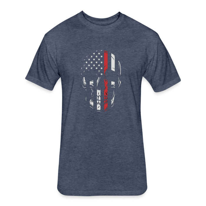 Unisex Poly/Cotton T-Shirt by Next Level - Thin Red Line Skull - heather navy