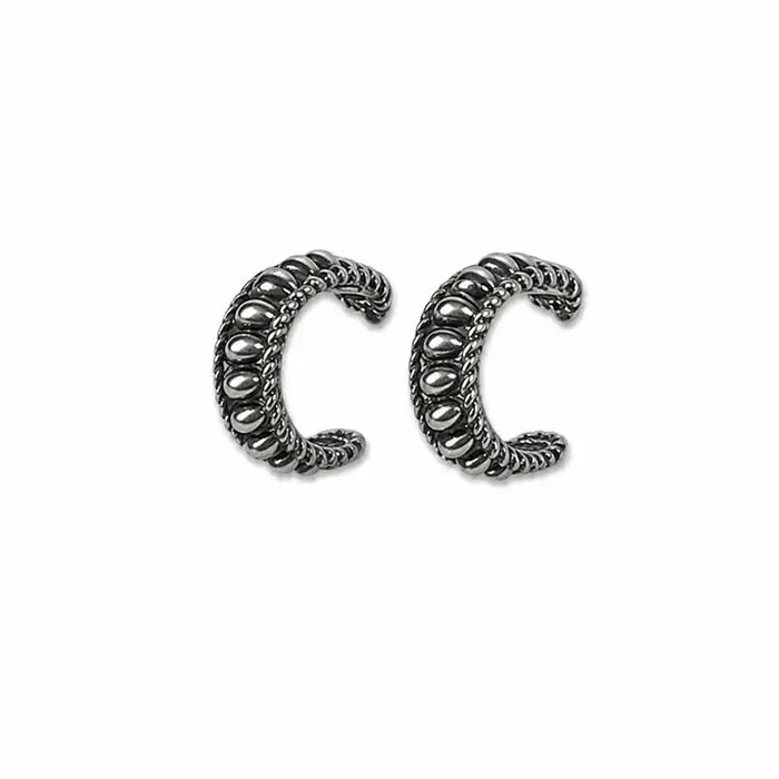 West & Co 18K White Gold Plated Textured Rope Edge Hoop Post Earrings WC-E28WG