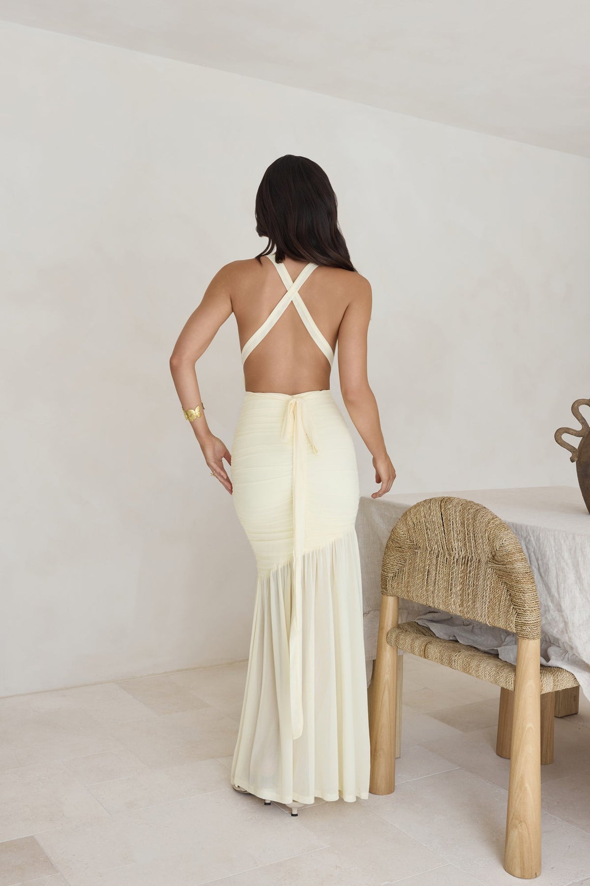 Ocean Winds Halter Maxi Dress Yellow