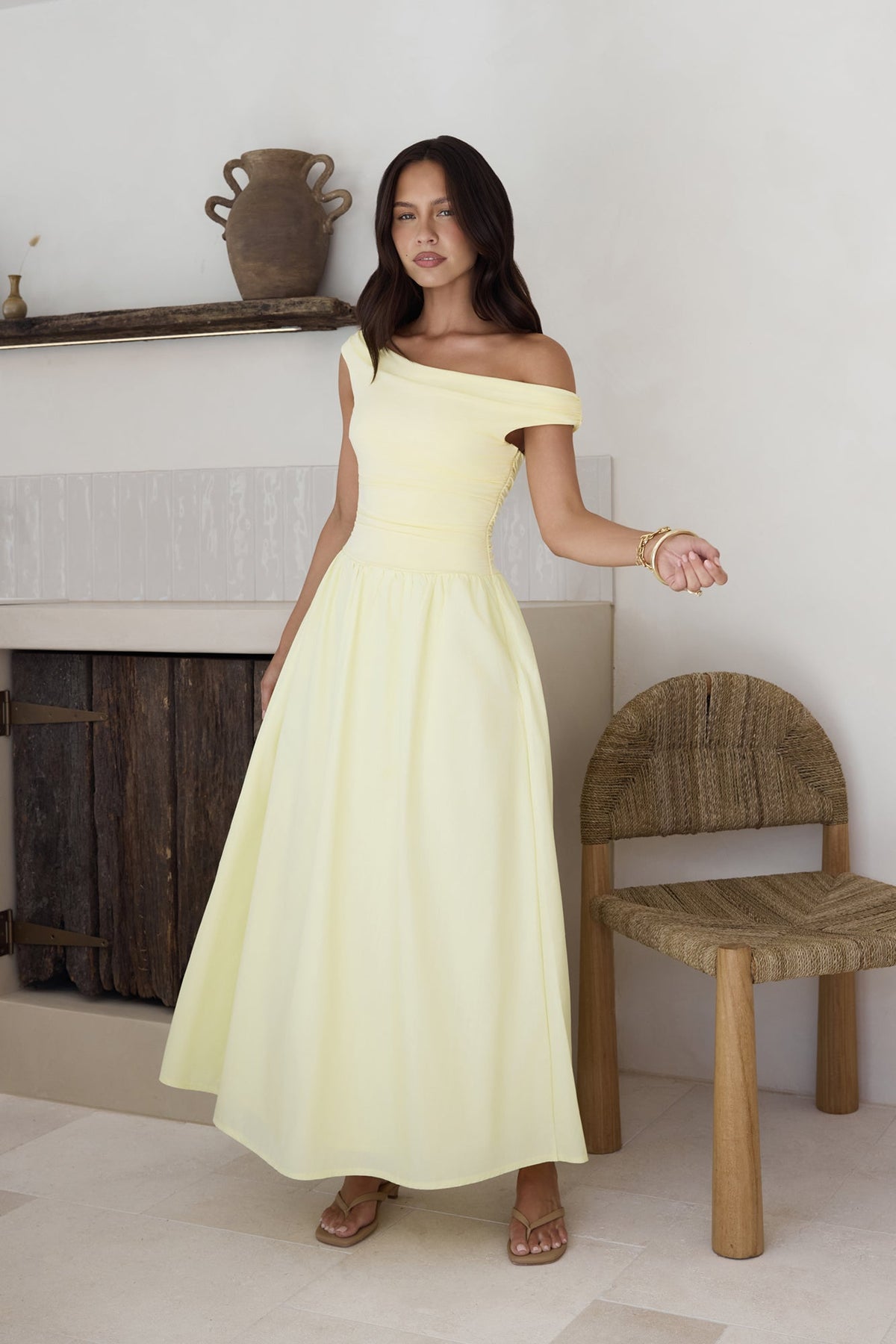 Days Of The Sun Off Shoulder Maxi Dress Yellow
