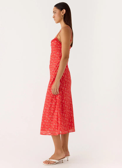 Kahlo Midi Dress - Magenta Red Rose