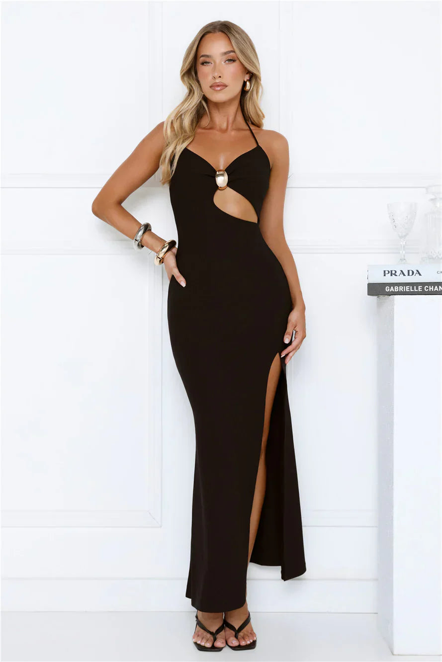 No Drama Here Halter Maxi Dress Black
