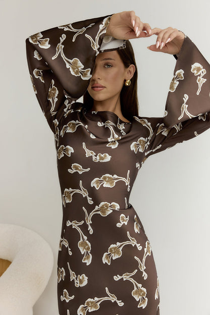 Angeline Long Sleeved Maxi Dress Brown