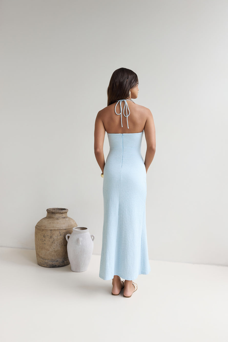 Karmic Blessing Strapless Halter Maxi Dress Blue