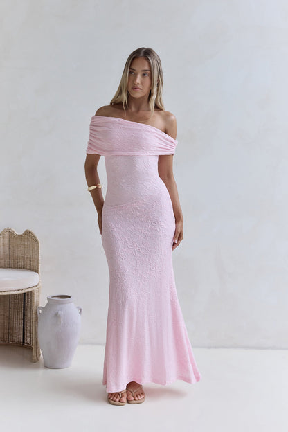 Sea And Selfies Off Shoulder Maxi Dress Pink