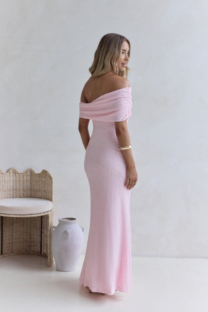Sea And Selfies Off Shoulder Maxi Dress Pink
