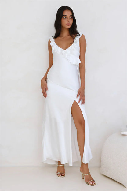 Chasing The Spark Satin Maxi Dress White
