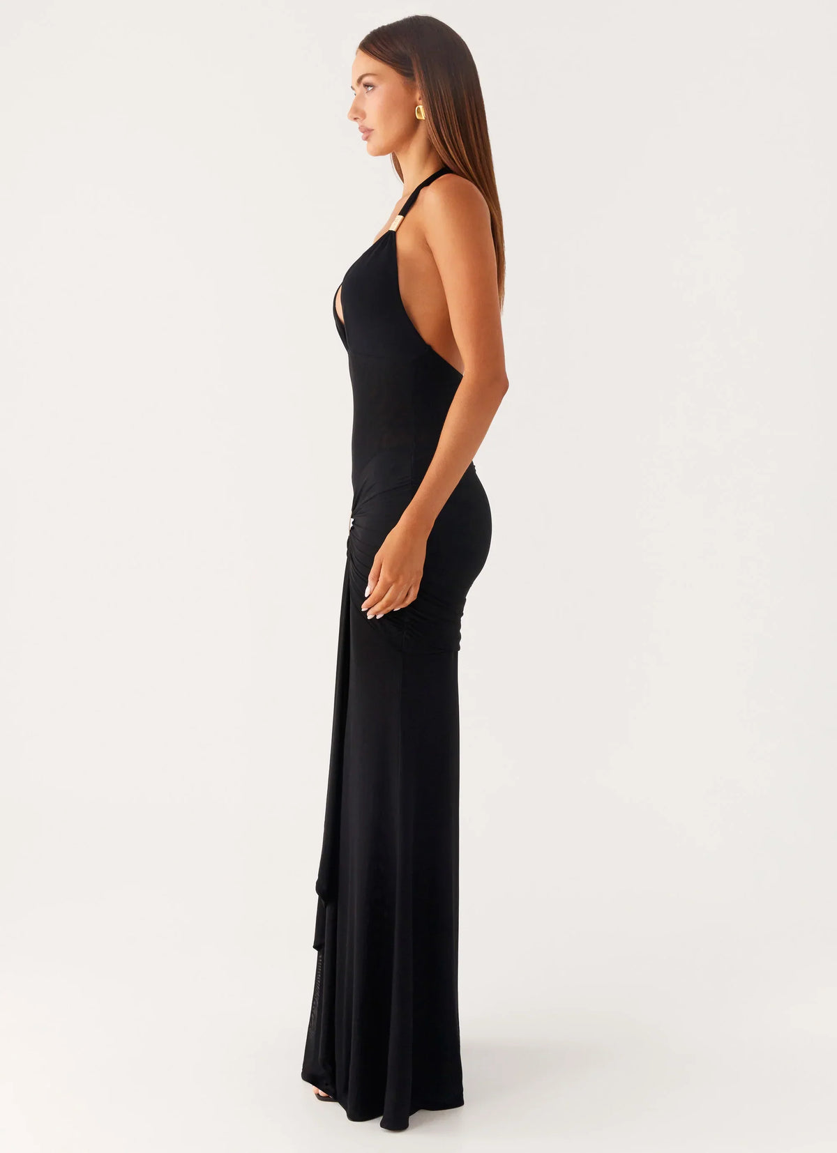Miyah Halter Hardware Maxi Dress - Black