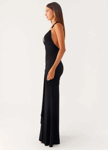 Miyah Halter Hardware Maxi Dress - Black