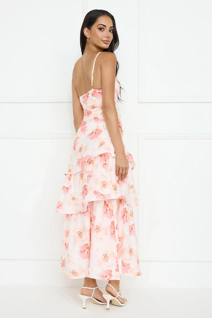 Petal Whirl One Shoulder Maxi Dress Pink
