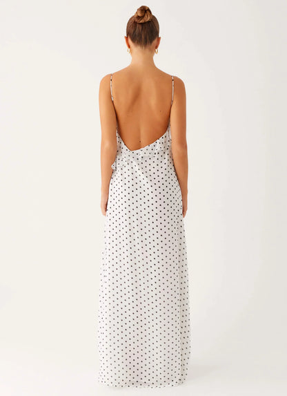 Harri Maxi Dress - White Polka Dot