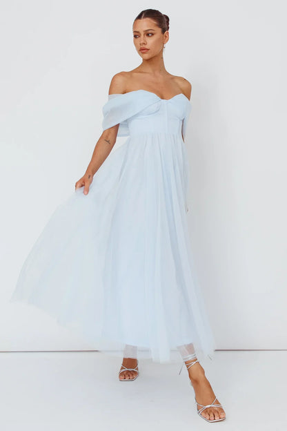 Dreamers & Lovers Off-Shoulder Maxi Dress Powder Blue