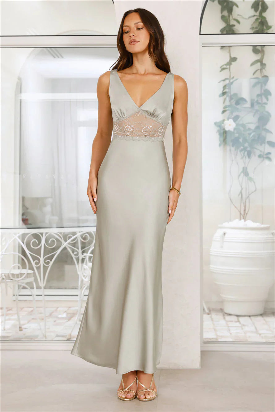 Love on Read Satin Maxi Dress Sage