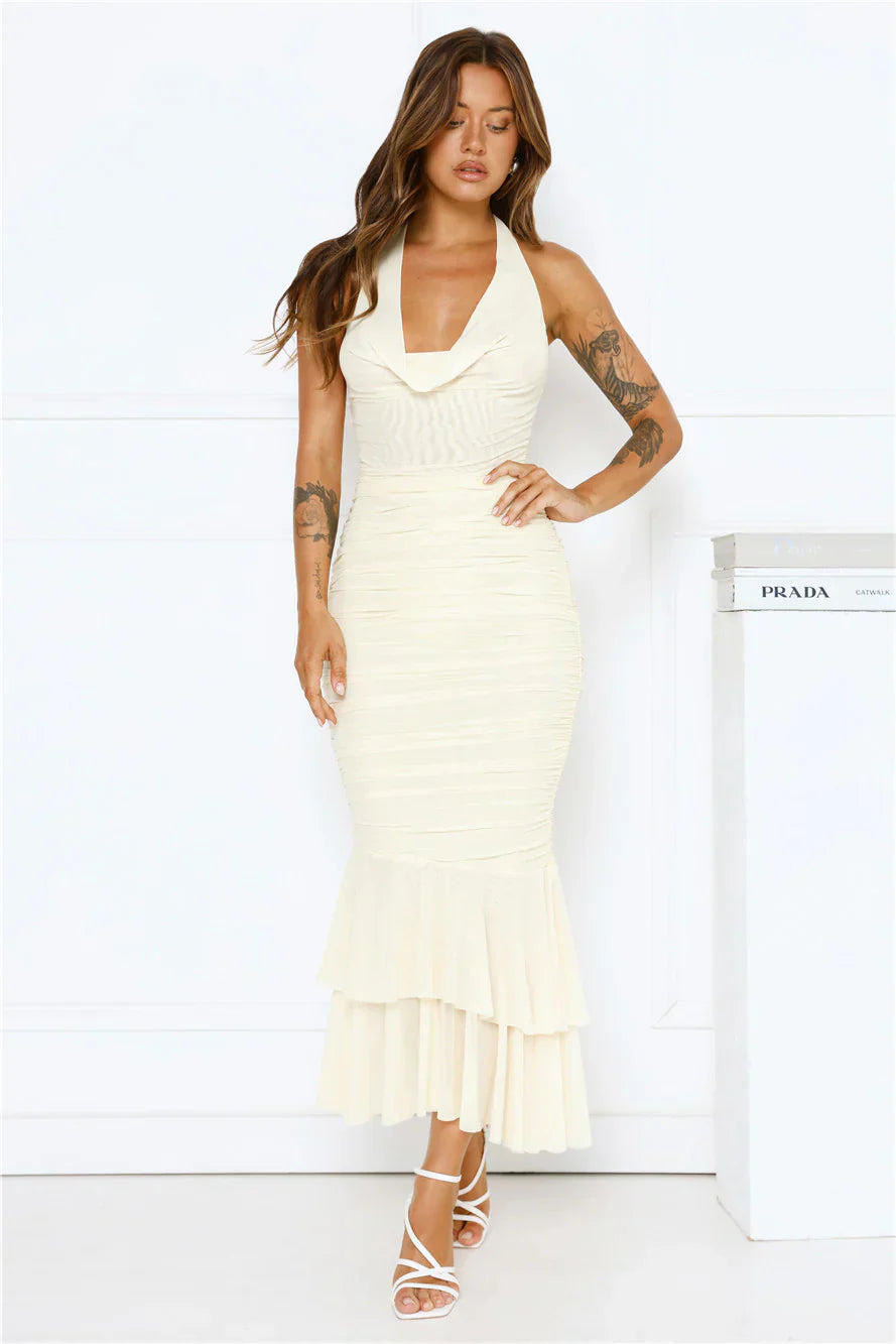 Moonrise Melody Mesh Maxi Dress Yellow