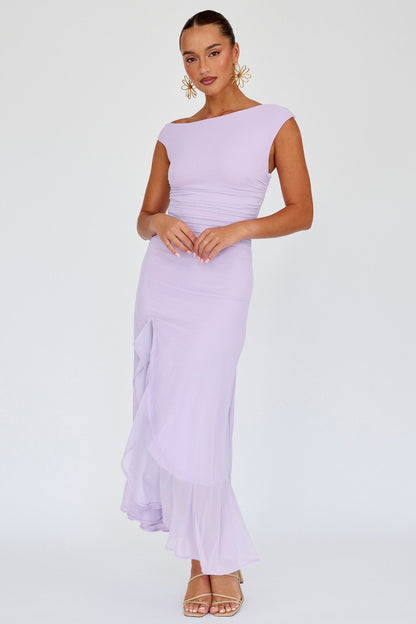 Moonlit Magic Asymmetric Neckline Maxi Dress Lilac