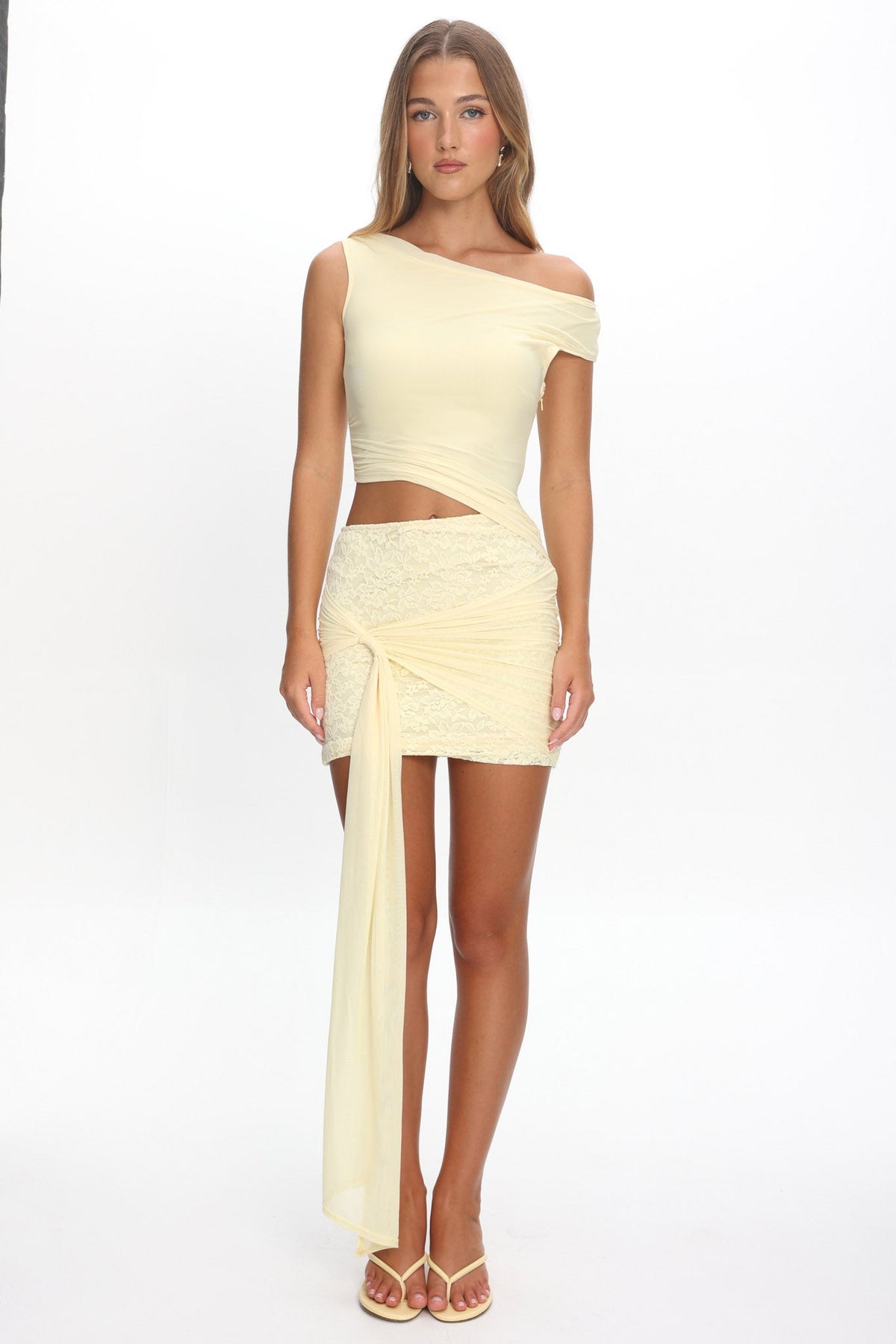 Moonlit Magic Asymmetric Neckline Mini Dress Yellow
