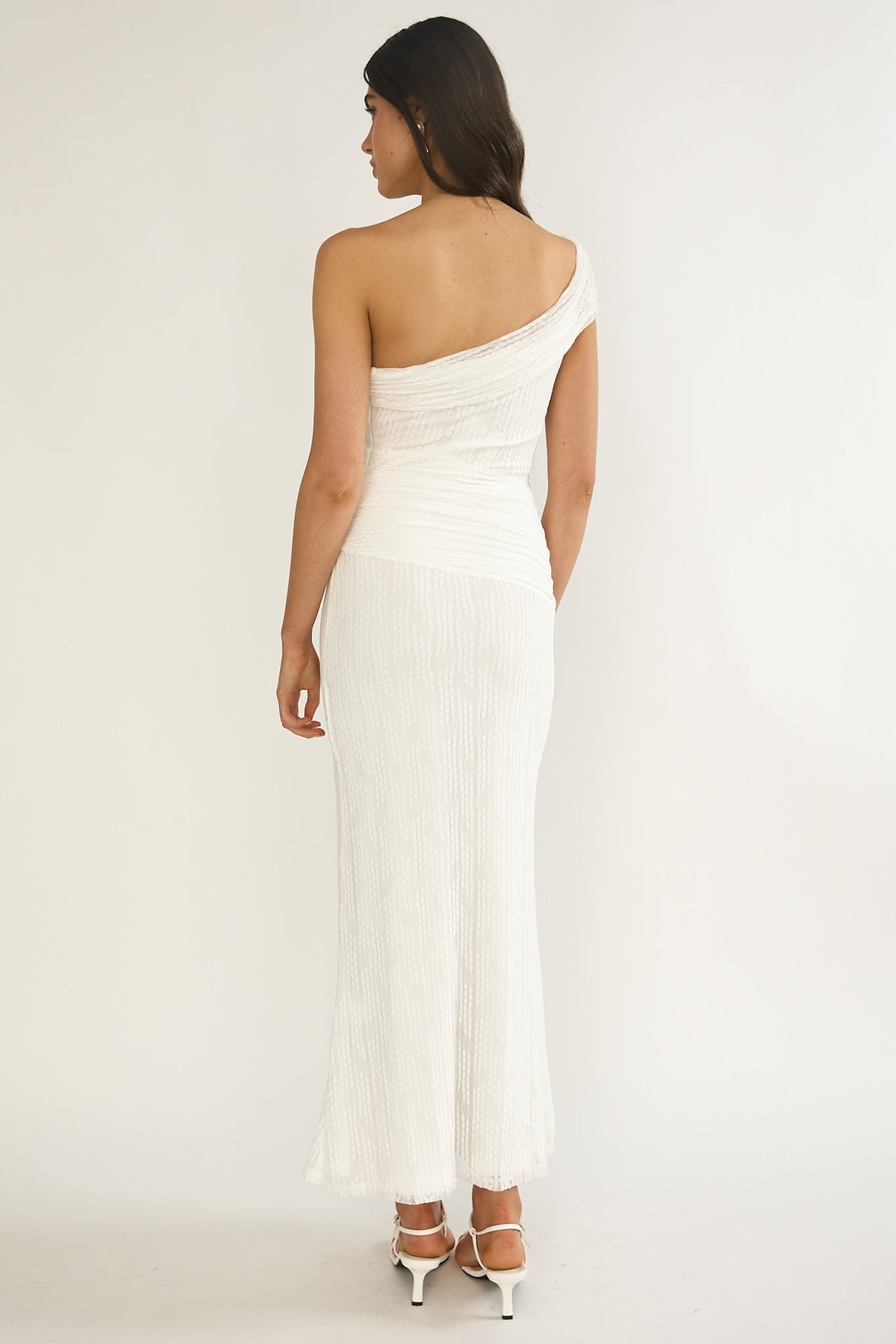 Gala One-Shoulder Textured Maxi Dress White