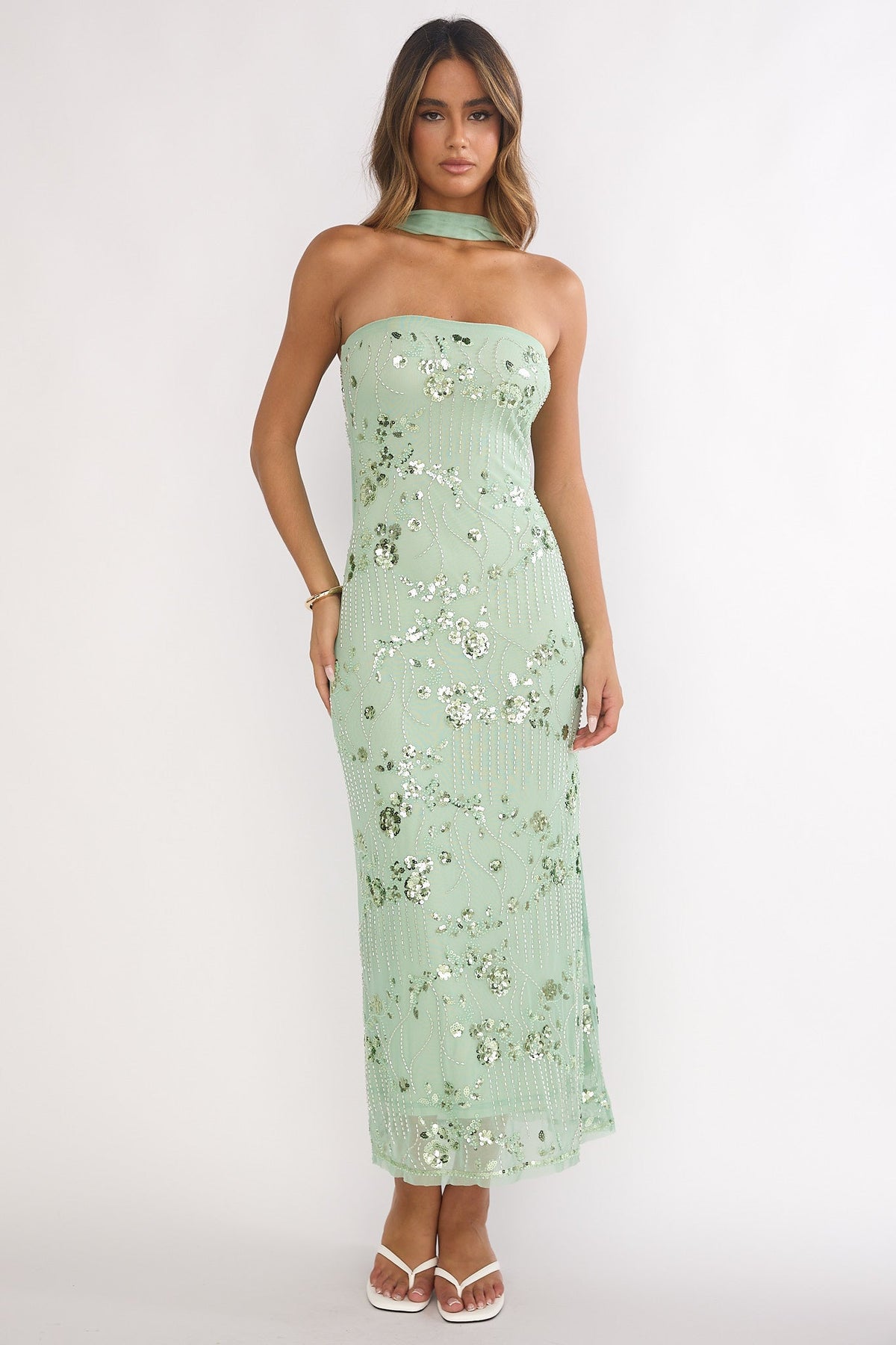 Jeremia Strapless Maxi Dress Sequin Mint