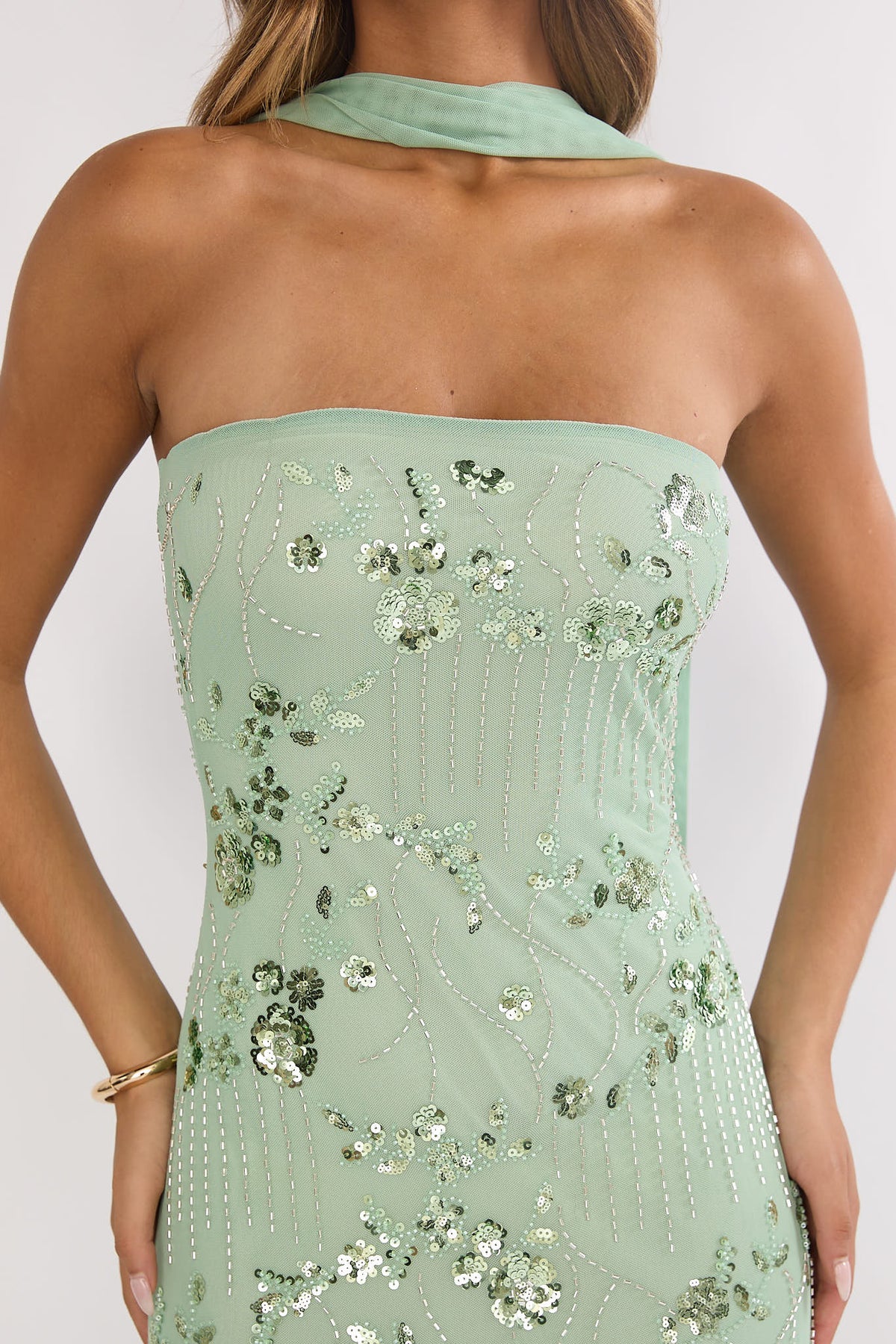 Jeremia Strapless Maxi Dress Sequin Mint