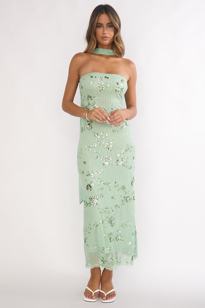 Jeremia Strapless Maxi Dress Sequin Mint
