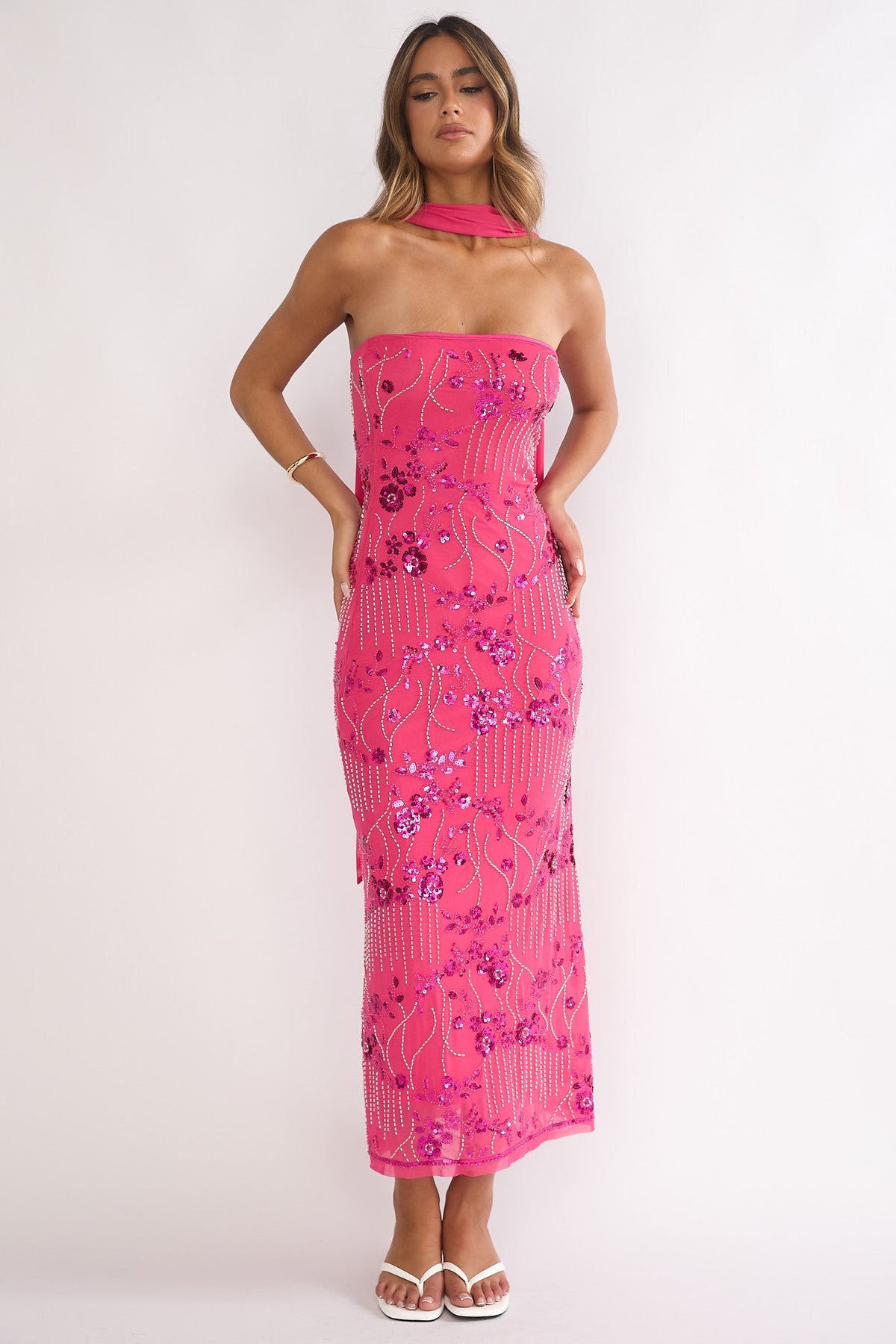 Jeremia Strapless Maxi Dress Sequin Plum