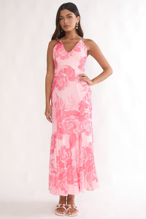 Meloria Low Back Maxi Dress Floral Pink