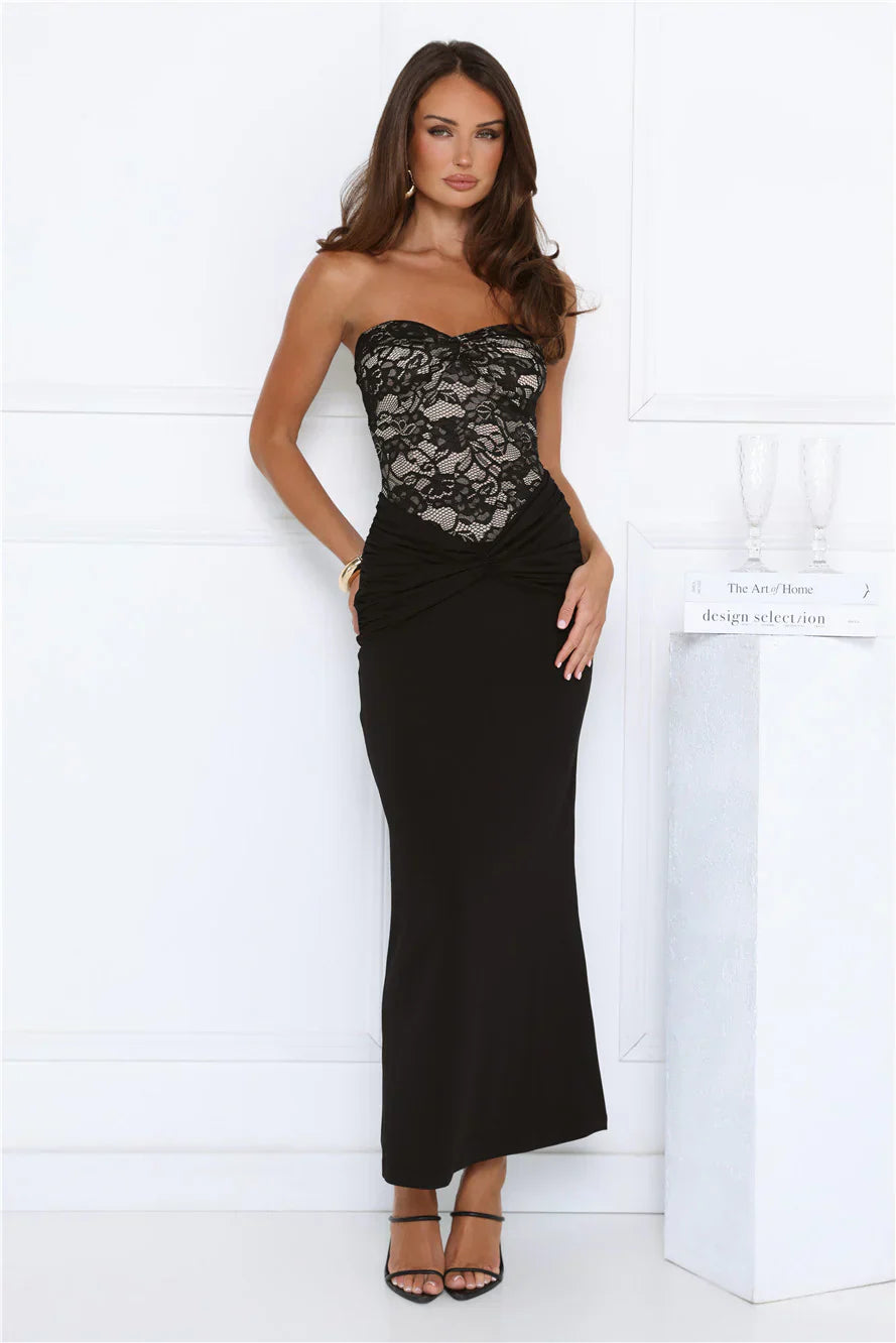 Signature Sleek Lace Strapless Maxi Dress Black