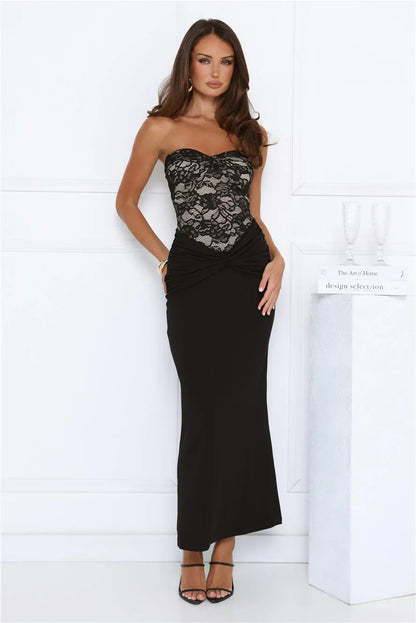 Signature Sleek Lace Strapless Maxi Dress Black